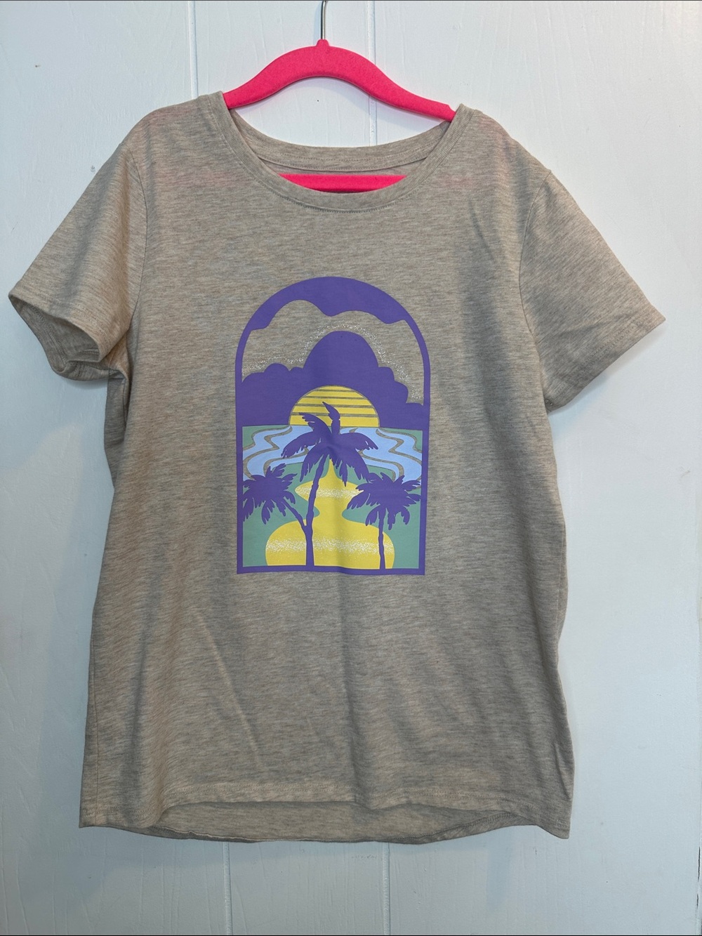 Girls' Heather Gray Palm Sunset Graphic Tee